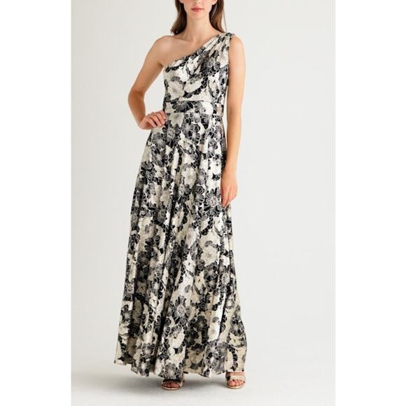 Betsy & Adam Women's Metallic-Floral One-Shoulder High Slit Gown Size 4 NWT - Picture 2 of 14